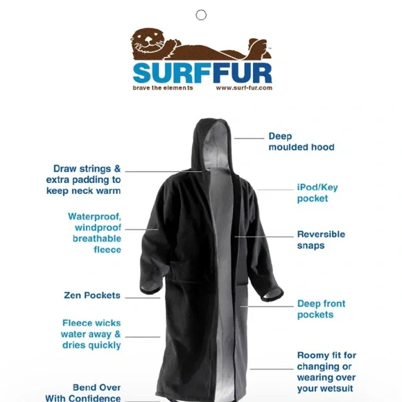 SurfFur Black Long parka with Hood - size XL - never worn. - Picture 3 of 7